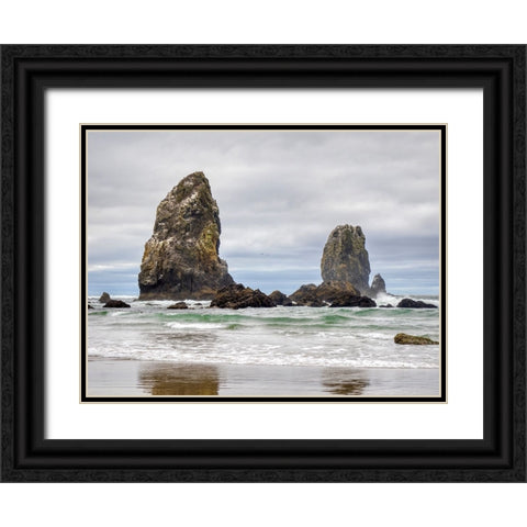 Oregon-Cannon Beach Needle Seastack-stormy sky Black Ornate Wood Framed Art Print with Double Matting by Wild, Jamie and Judy