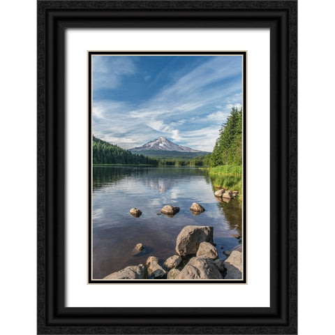 Oregon-Mt Hood National Forest Trillium Lake and Mt Hood Black Ornate Wood Framed Art Print with Double Matting by Tilley, Rob
