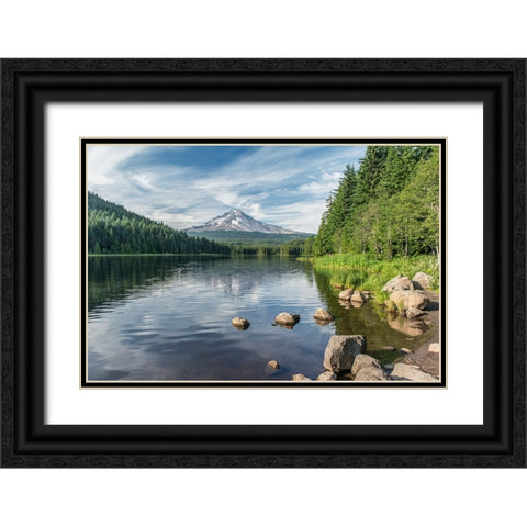 Oregon-Mt Hood National Forest Trillium Lake and Mt Hood Black Ornate Wood Framed Art Print with Double Matting by Tilley, Rob