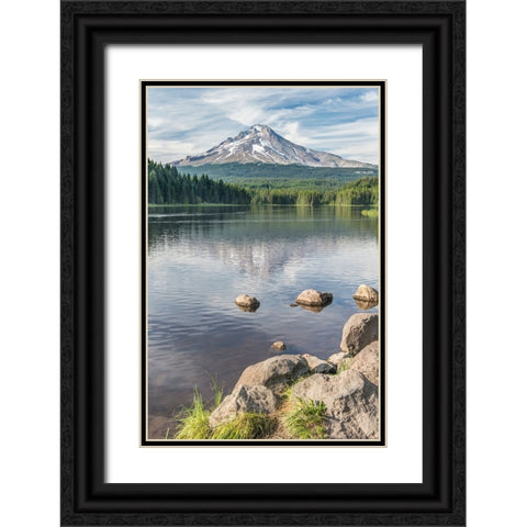 Oregon-Mt Hood National Forest Trillium Lake and Mt Hood Black Ornate Wood Framed Art Print with Double Matting by Tilley, Rob