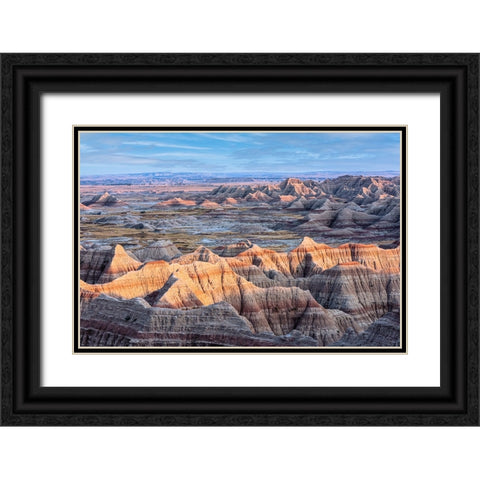 Formations of striated hoodoo lead the eye to a plateau and more peaks Black Ornate Wood Framed Art Print with Double Matting by Haddad, Sheila