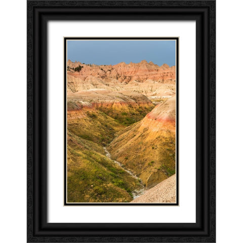 The grassy valley with dry creek is fed by the run off of the hoodoos lining the side Black Ornate Wood Framed Art Print with Double Matting by Haddad, Sheila