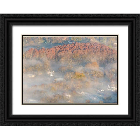 USA-Tennessee Church steeple rises above fog Black Ornate Wood Framed Art Print with Double Matting by Drury, Trish