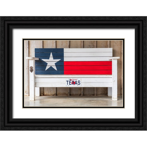 Luckenbach-Texas-USA-Bench painted like the Texas flag Black Ornate Wood Framed Art Print with Double Matting by Wilson, Emily M.