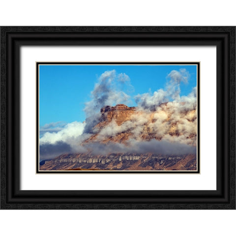 USA-Utah Green River-Cloud and Mist Shrouded Little Elliot Mesa Black Ornate Wood Framed Art Print with Double Matting by Friel, Bernard