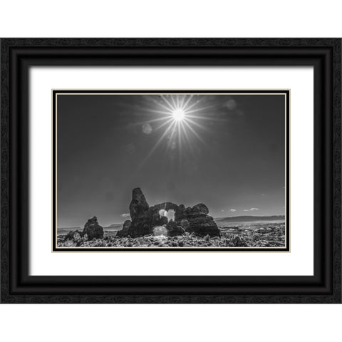 Black and white Turret Arch- Windows Section- Arches National Park- Moab- Utah. Black Ornate Wood Framed Art Print with Double Matting by Perry, William