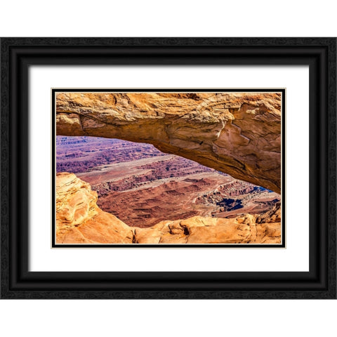 Mesa Arch- Red Rock Canyons- Canyonlands National Park- Moab- Utah. Black Ornate Wood Framed Art Print with Double Matting by Perry, William