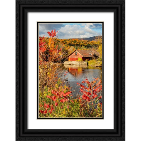 USA-Vermont-Moscow-mill on Little River pond there-fall foliage Black Ornate Wood Framed Art Print with Double Matting by Jones, Allison