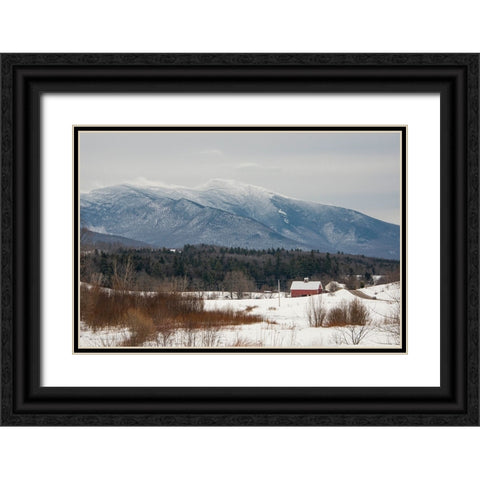 USA-Vermont-Cambridge Lower Pleasant Road-toward the west side of Mount Mansfield-snow on field Black Ornate Wood Framed Art Print with Double Matting by Jones, Allison