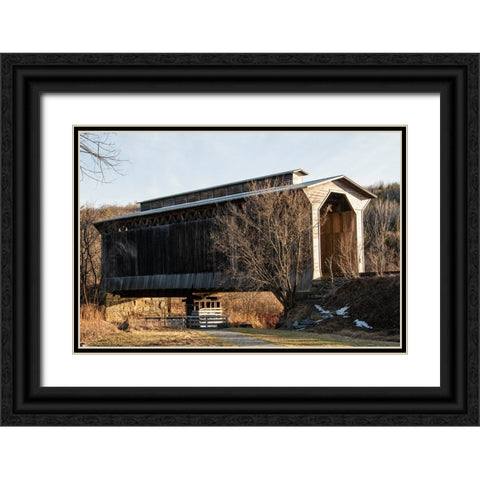 USA-Vermont-Wolcott on Rt 15 between Morrisville and Joes Pond-covered RR bridge over Lamoille River Black Ornate Wood Framed Art Print with Double Matting by Jones, Allison