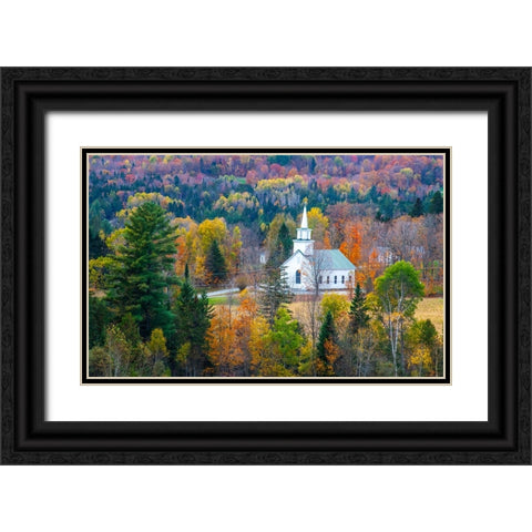 USA-New England-Vermont small village-and white church-Autumn Black Ornate Wood Framed Art Print with Double Matting by Gulin, Sylvia
