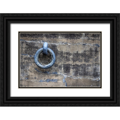 USA-Washington State-Fort Flagler State Park Metal ring on weathered concrete wall Black Ornate Wood Framed Art Print with Double Matting by Jaynes Gallery