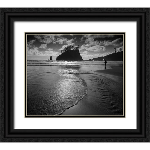 Usa-Washington State A beachgoer strolling Second Beach in late afternoon Black Ornate Wood Framed Art Print with Double Matting by Sederquist, Betty
