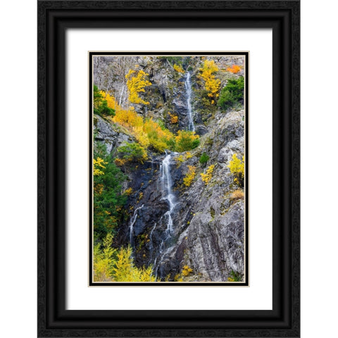 USA- Washington State- east of Newhalem highway 20 waterfall with fall colors Black Ornate Wood Framed Art Print with Double Matting by Gulin, Darrell