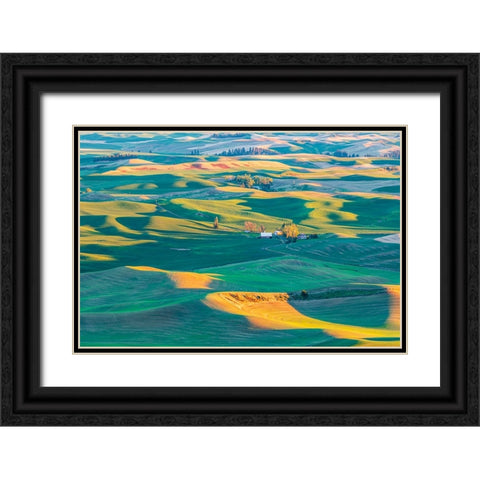 Steptoe Butte State Park-Washington State-USA-Sunset view of wheat farms in the rolling Palouse hil Black Ornate Wood Framed Art Print with Double Matting by Wilson, Emily M.