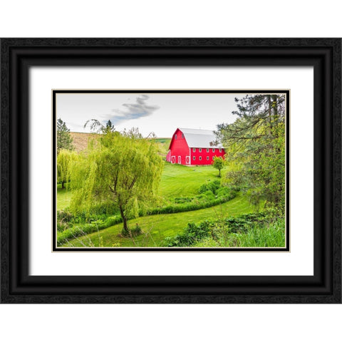 Colfax-Washington State-USA-A red barn on a farm in the Palouse hills Black Ornate Wood Framed Art Print with Double Matting by Wilson, Emily M.