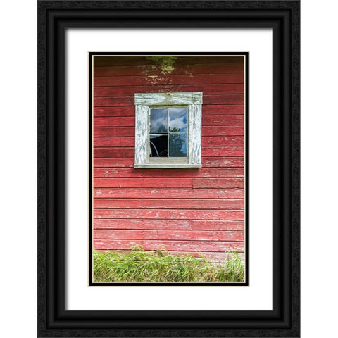 Latah-Washington State-USA-Window on the wall of an old red barn Black Ornate Wood Framed Art Print with Double Matting by Wilson, Emily M.
