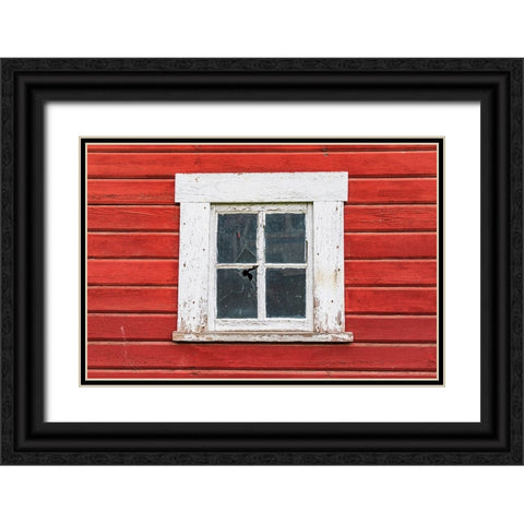 Latah-Washington State-USA-White framed window in a red barn Black Ornate Wood Framed Art Print with Double Matting by Wilson, Emily M.
