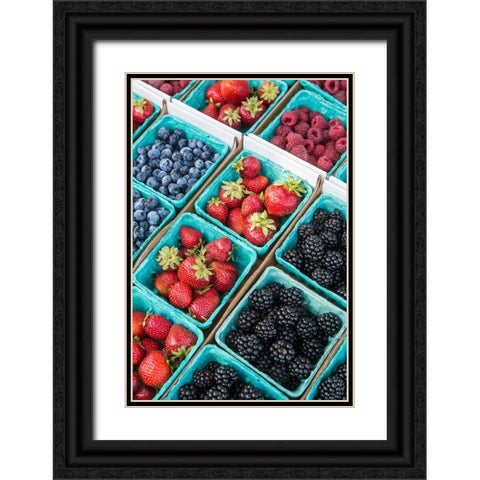 Issaquah-Washington State-USA Pints of freshly harvested strawberries Black Ornate Wood Framed Art Print with Double Matting by Horton, Janet