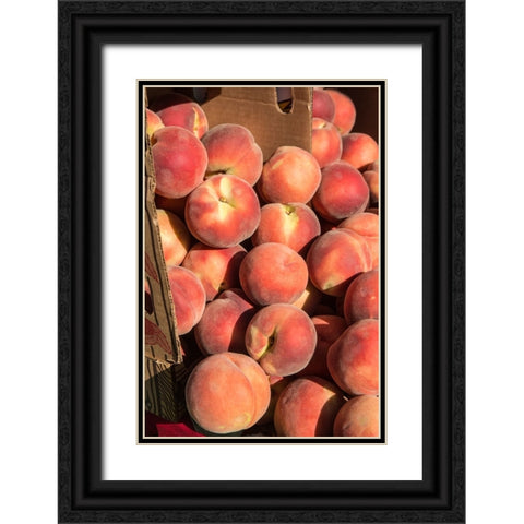 Issaquah-Washington State-USA Boxes of White Lady peaches for sale at a Farmers Market Black Ornate Wood Framed Art Print with Double Matting by Horton, Janet