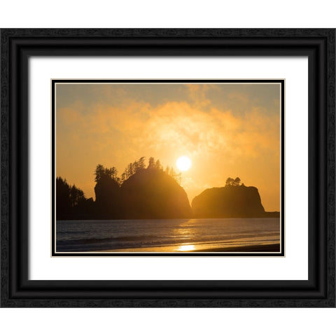 Washington State-Pacific Coast-First Beach sunset Black Ornate Wood Framed Art Print with Double Matting by Wild, Jamie and Judy