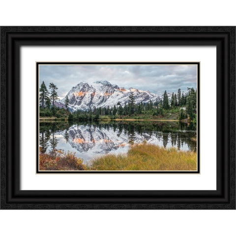 Washington State-Mt Baker and Snoqualmie National Forest-Mt Shuksan and Picture Lake Black Ornate Wood Framed Art Print with Double Matting by Tilley, Rob