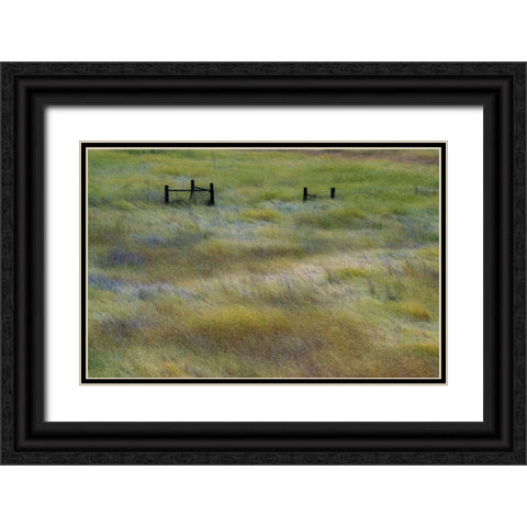 USA-Washington State-Palouse with wooden fence posts in grass field Black Ornate Wood Framed Art Print with Double Matting by Gulin, Sylvia