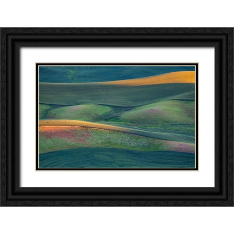 USA-Washington State-Palouse and Steptoe Butte State Park view of Wheat fields last light Black Ornate Wood Framed Art Print with Double Matting by Gulin, Sylvia