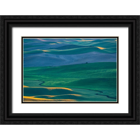 USA-Washington State-Palouse and Steptoe Butte State Park view of Wheat fields last light Black Ornate Wood Framed Art Print with Double Matting by Gulin, Sylvia