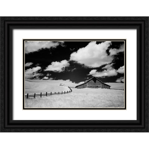 USA-Palouse Country-Washington State-Infrared Palouse fields and barn Black Ornate Wood Framed Art Print with Double Matting by Eggers, Terry