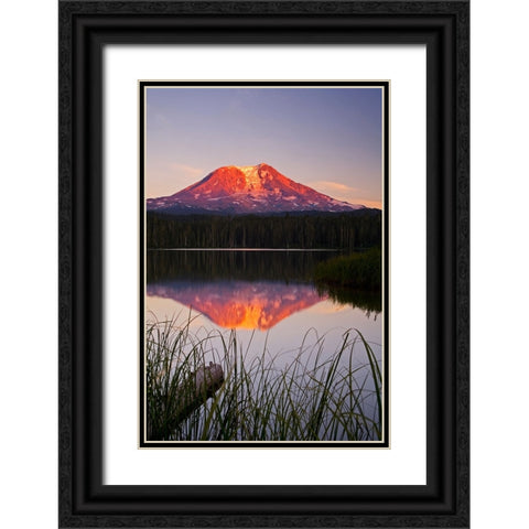 USA-Washington State-Sunset on Mt-Adams reflecting in Lake Takhlakh Black Ornate Wood Framed Art Print with Double Matting by Eggers, Terry
