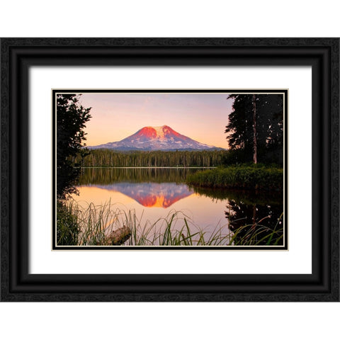 USA-Washington State-Sunset on Mt-Adams reflecting in Lake Takhlakh Black Ornate Wood Framed Art Print with Double Matting by Eggers, Terry