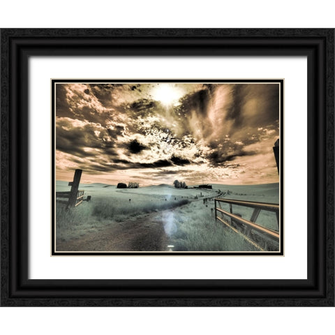 USA-Washington State-Palouse-Backcountry road through wheat field and clouds Black Ornate Wood Framed Art Print with Double Matting by Eggers, Terry