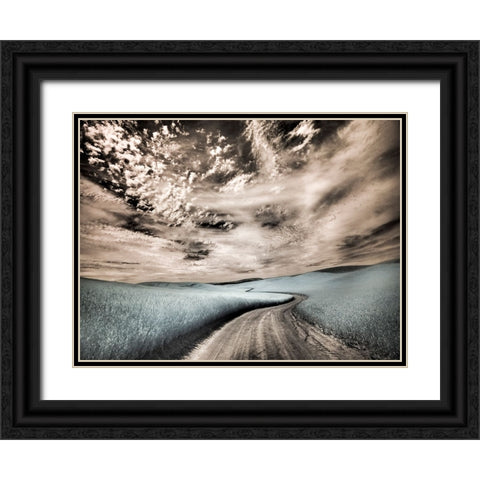 USA-Washington State-Palouse region-winding backcountry road through wheat fields Black Ornate Wood Framed Art Print with Double Matting by Eggers, Terry