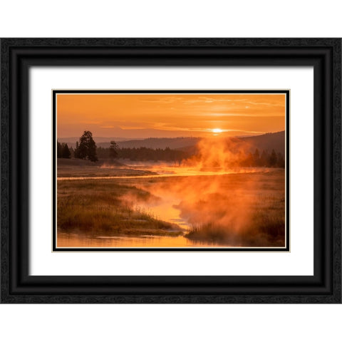 Madison River at sunrise-Yellowstone National Park-Wyoming Black Ornate Wood Framed Art Print with Double Matting by Jones, Adam