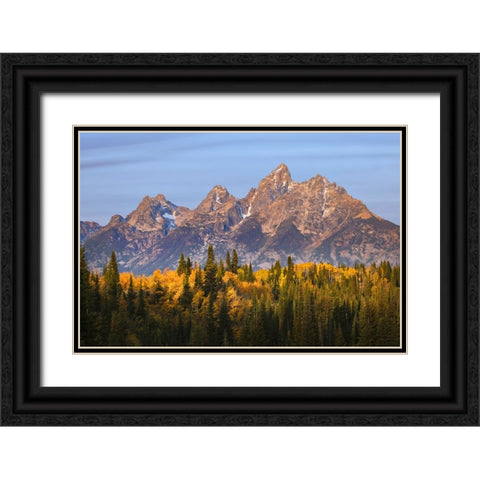Autumn view of Teton Range at sunrise-Grand Teton National Park-Wyoming Black Ornate Wood Framed Art Print with Double Matting by Jones, Adam