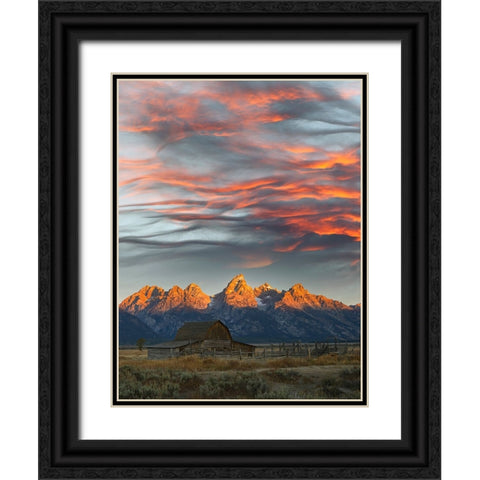 Historical Moulton barn at sunrise-Grand Teton National Park-Wyoming Black Ornate Wood Framed Art Print with Double Matting by Jones, Adam