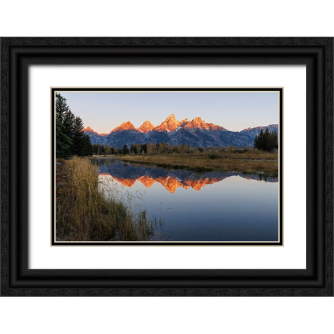 Teton Range reflected in Snake River from Schwabacher Landing-Grand Teton National Park-Wyoming Black Ornate Wood Framed Art Print with Double Matting by Jones, Adam