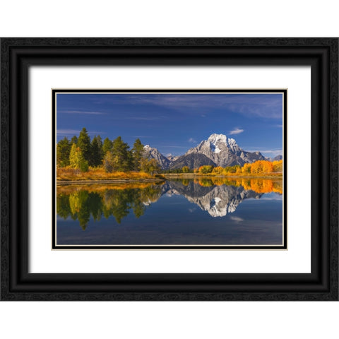 Autumn view of Mount Moran and Snake River-Grand Teton National Park-Wyoming Black Ornate Wood Framed Art Print with Double Matting by Jones, Adam