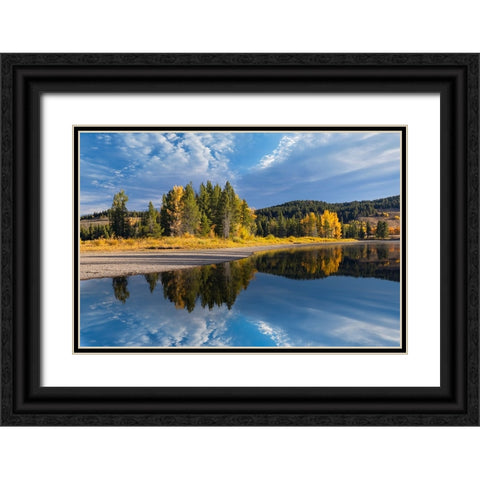 Tranquil autumn scene along Snake River-Grand Teton National Park-Wyoming Black Ornate Wood Framed Art Print with Double Matting by Jones, Adam