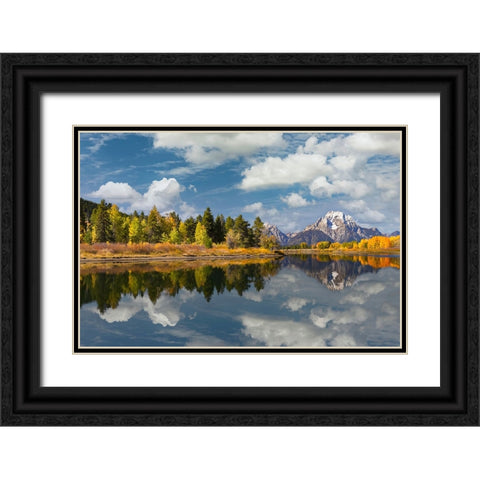 Autumn view of Mount Moran and Snake River-Grand Teton National Park-Wyoming Black Ornate Wood Framed Art Print with Double Matting by Jones, Adam