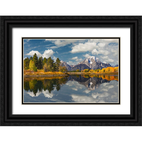 Autumn view of Mount Moran and Snake River-Grand Teton National Park-Wyoming Black Ornate Wood Framed Art Print with Double Matting by Jones, Adam