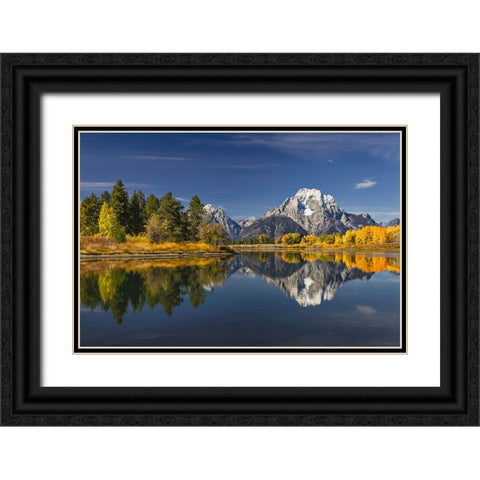 Autumn view of Mount Moran and Snake River-Grand Teton National Park-Wyoming Black Ornate Wood Framed Art Print with Double Matting by Jones, Adam