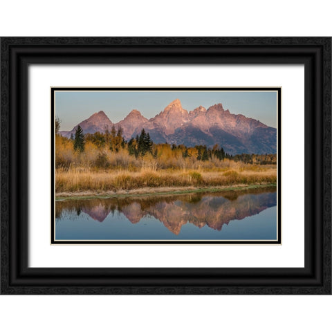 USA-Wyoming-Grand Teton National Park Grand Teton Mountains reflect in lake Black Ornate Wood Framed Art Print with Double Matting by Jaynes Gallery