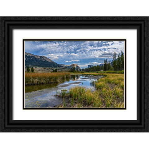 USA-Wyoming-White Rock Mountain and Squaretop Peak above Green River wetland Black Ornate Wood Framed Art Print with Double Matting by Garber, Howie