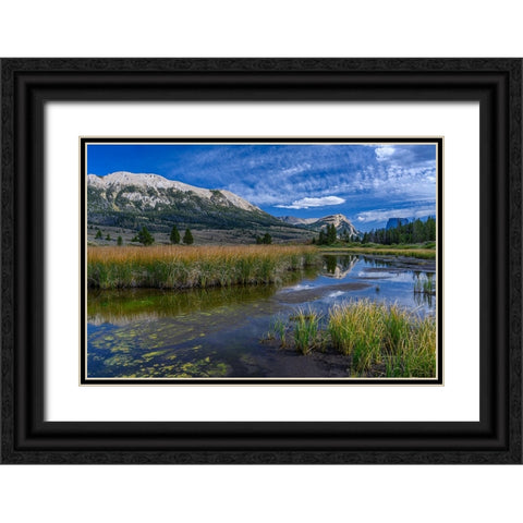 USA-Wyoming-White Rock Mountain and Squaretop Peak above Green River wetland Black Ornate Wood Framed Art Print with Double Matting by Garber, Howie