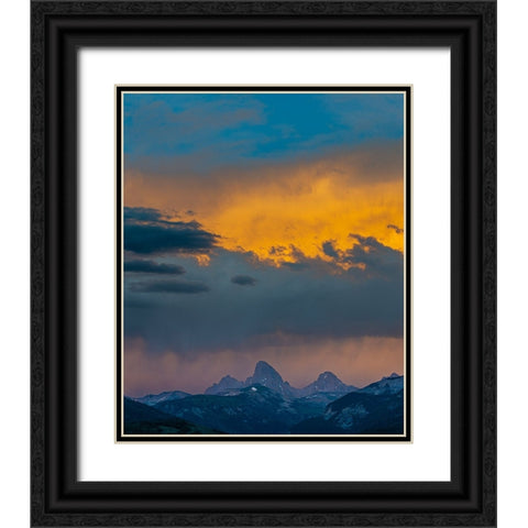 USA-Wyoming-Dramatic sky at sunset over Grand Teton-west side of Teton Mountains Black Ornate Wood Framed Art Print with Double Matting by Garber, Howie