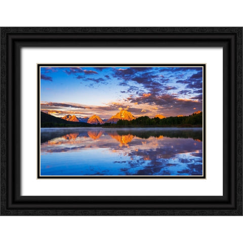 Dawn light over the Tetons from Oxbow Bend-Grand Teton National Park-Wyoming-USA Black Ornate Wood Framed Art Print with Double Matting by Bishop, Russ