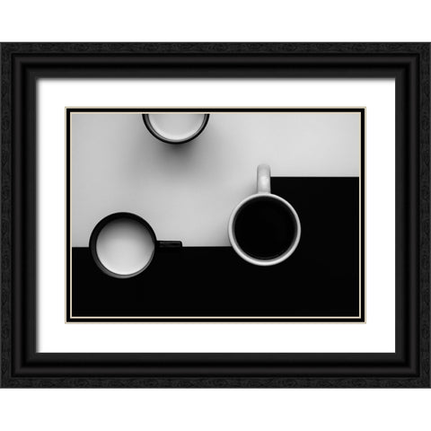 Cups Black Ornate Wood Framed Art Print with Double Matting by Kiss, Jozef