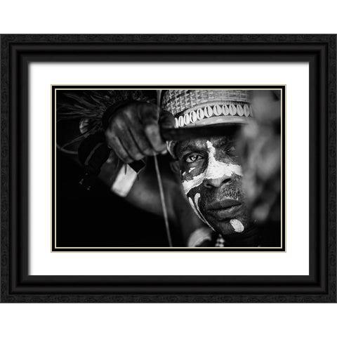 Asmat Warrior Black Ornate Wood Framed Art Print with Double Matting by Nasution, Girdan